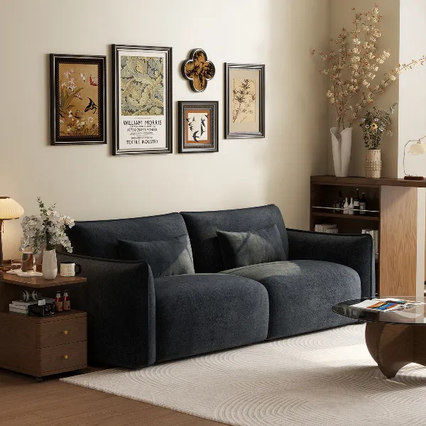 阑珊阁布艺沙发小户型客厅复古风沙发公寓服装店租房黑色直排沙发