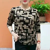 B101新款春秋妈妈圆领洋气时尚小衫百搭长袖中老年女装T恤上衣薄