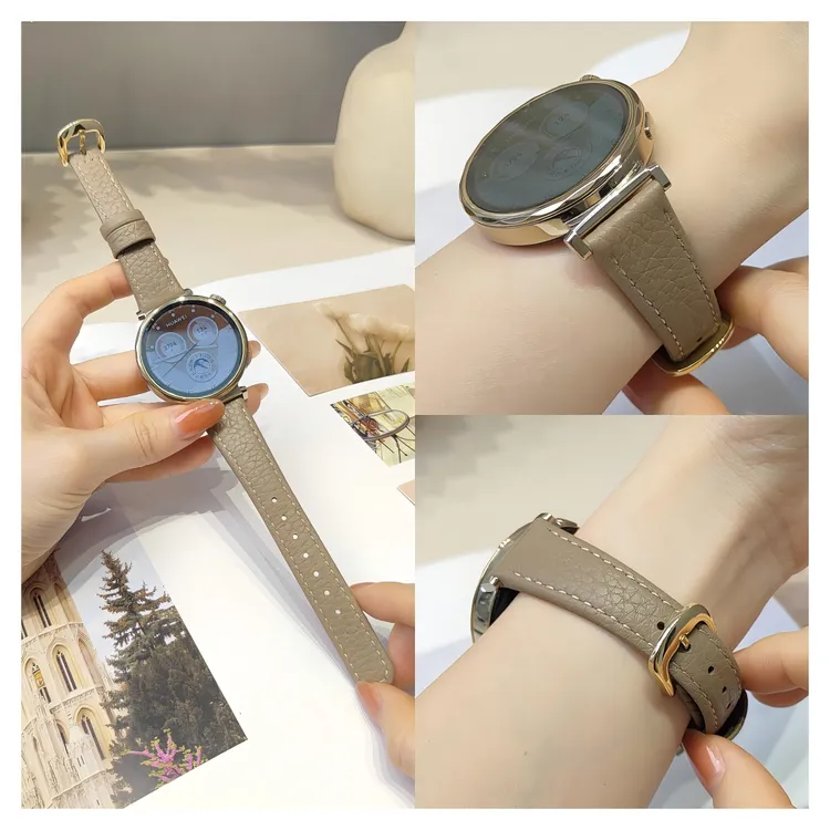 适用于华为/gt45/gt5pro荔枝纹小蛮腰皮质表带applewatch