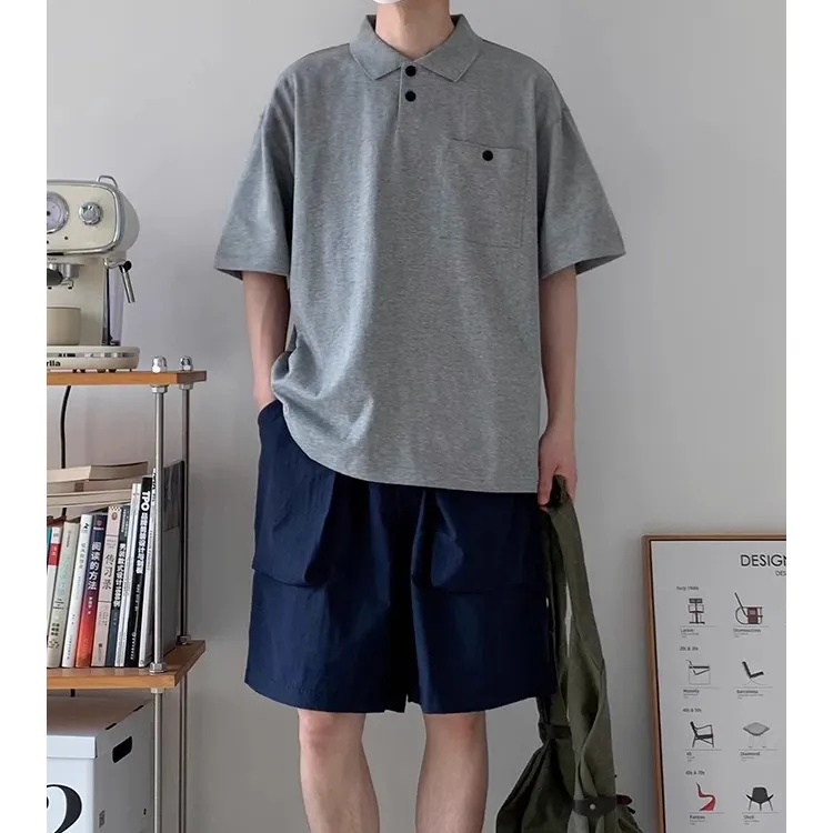 polo衫男短袖翻领300g重磅港风日系百搭半袖老钱风t恤纯色