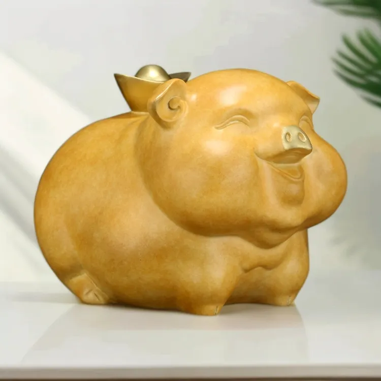 铜猪可爱生肖客厅酒柜办公室桌面乔迁装饰开业工艺品摆件