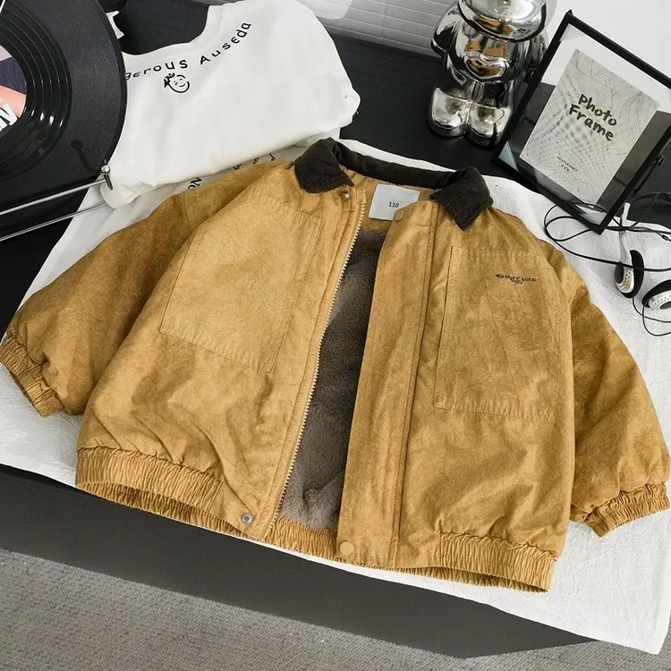 黄外套男童女童韩版棉服秋冬季新款儿童加绒棉袄宝宝洋气保暖上衣