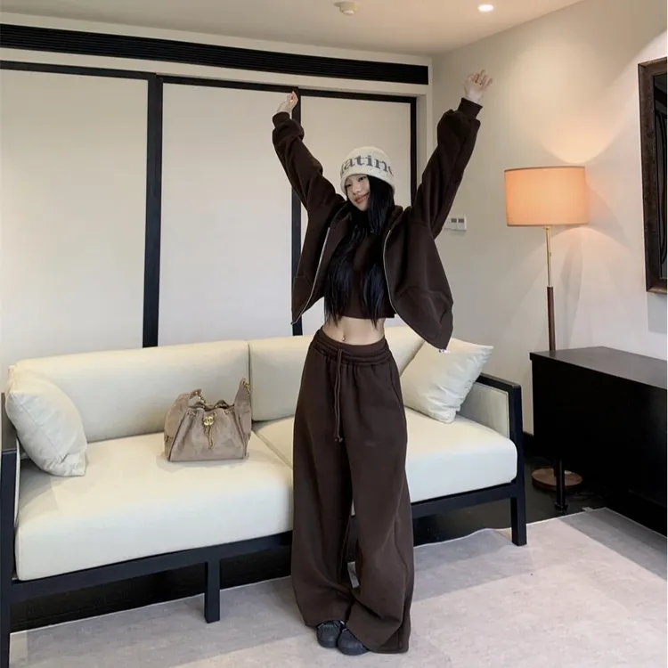 美式复古慵懒运动套装女2025秋季长袖卫衣外套女阔腿休闲裤两件套
