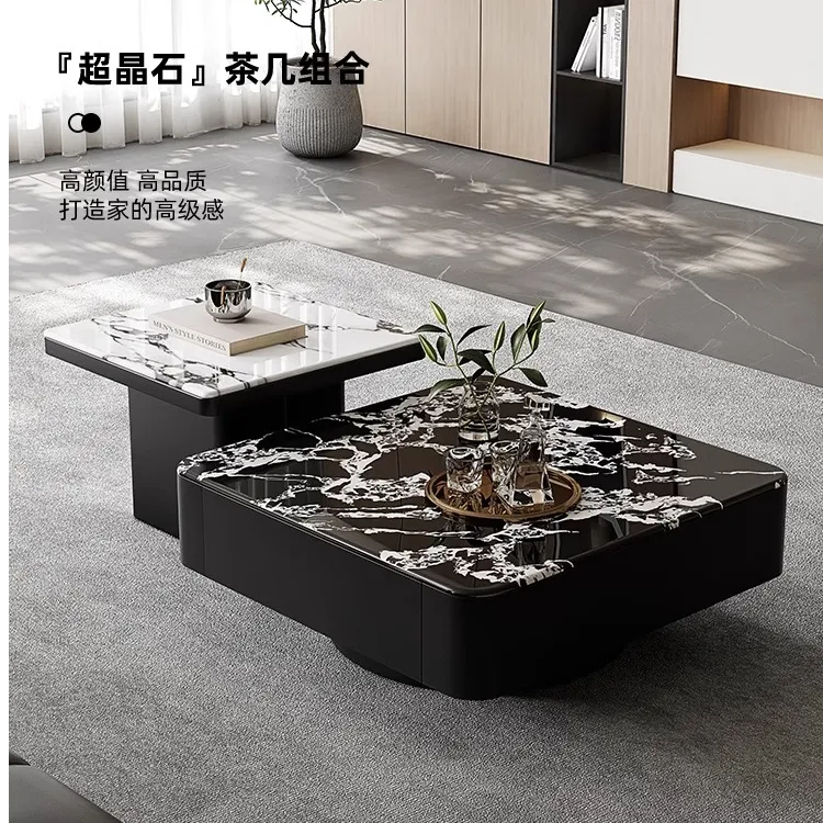 意式轻奢实木茶几客厅家用茶几现代简约轻奢高端大气奢石茶几组合