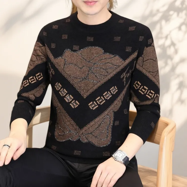 提花冬季2026新款毛衣男装衫半圆领针织衫打底衫青少年时尚潮流