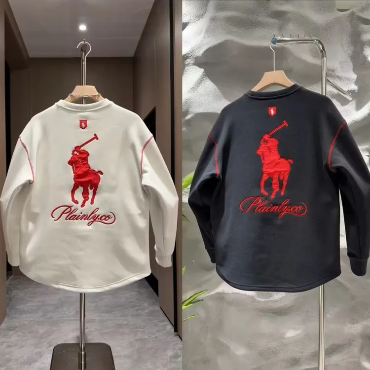 秋冬新款潮牌男士双面绒刺绣痞帅圆领长袖卫衣潮流百搭上衣打底衫