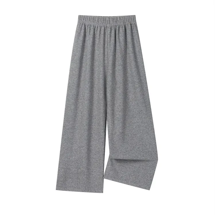 羊城故事-灰色阔腿休闲裤秋季新款慵懒垂感高腰运动直筒裤子8851
