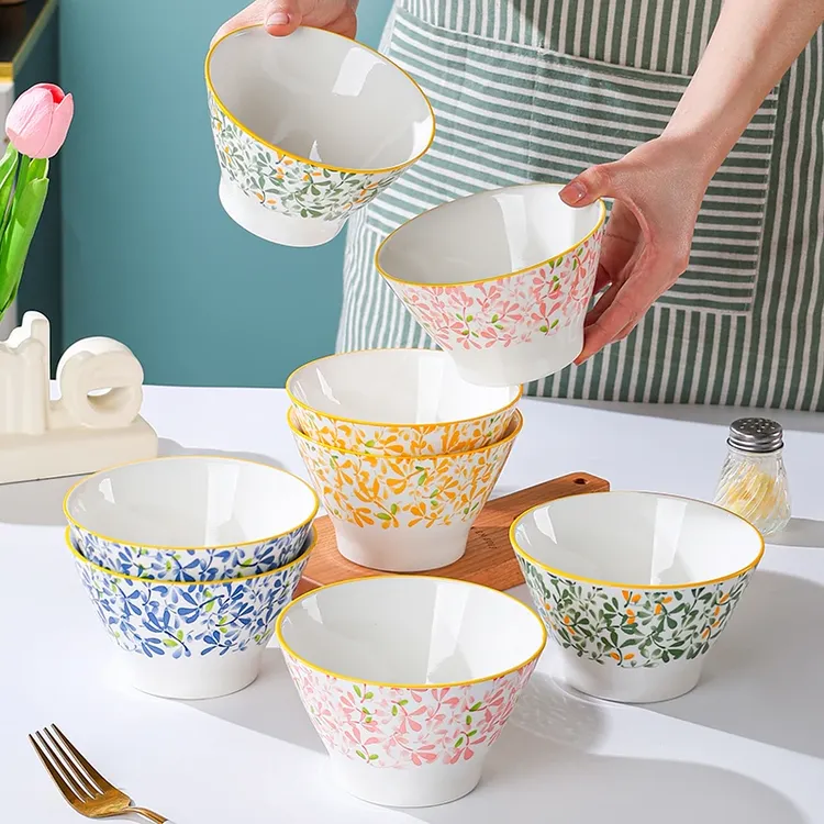 繁华似锦5英寸斗笠米饭碗家用网红韩国餐具8只装创意陶瓷釉下彩