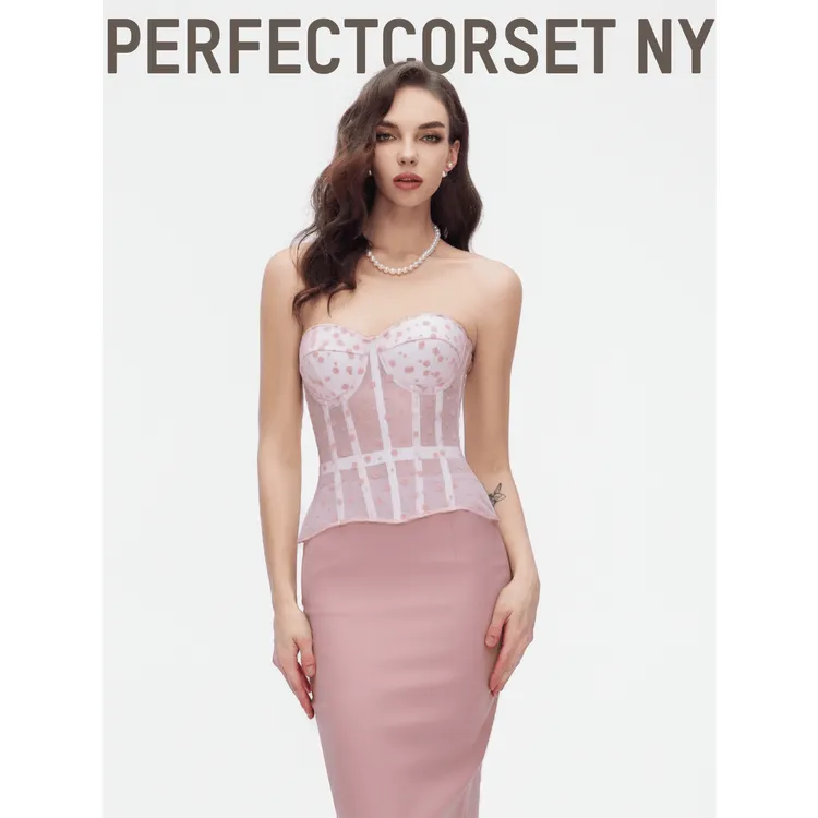 氧化菊同款 Marie【桃桃仙女】粉色波点网纱鱼骨胸衣