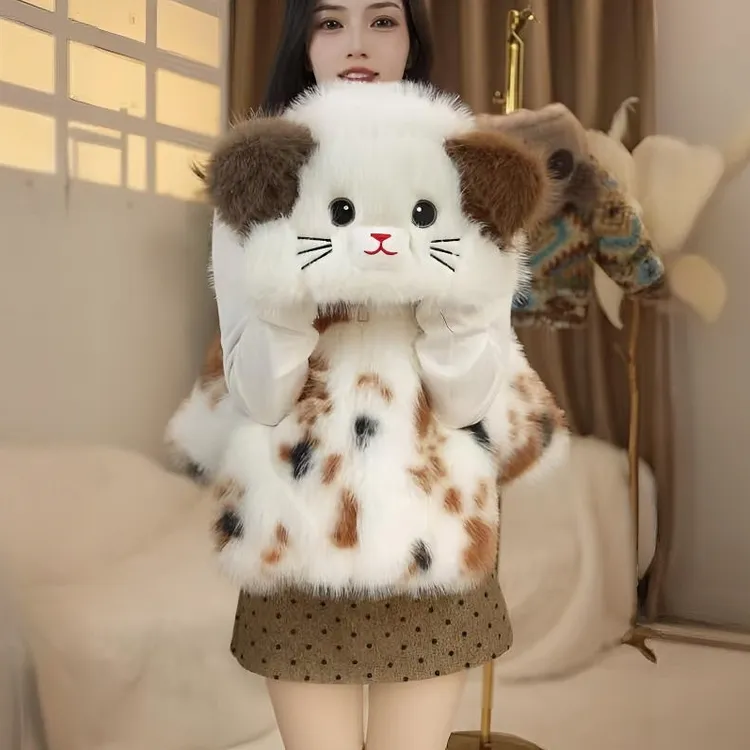 （三花小猫）宝宝秋冬季毛绒外套小童保暖加厚可爱卡通洋气连帽外套