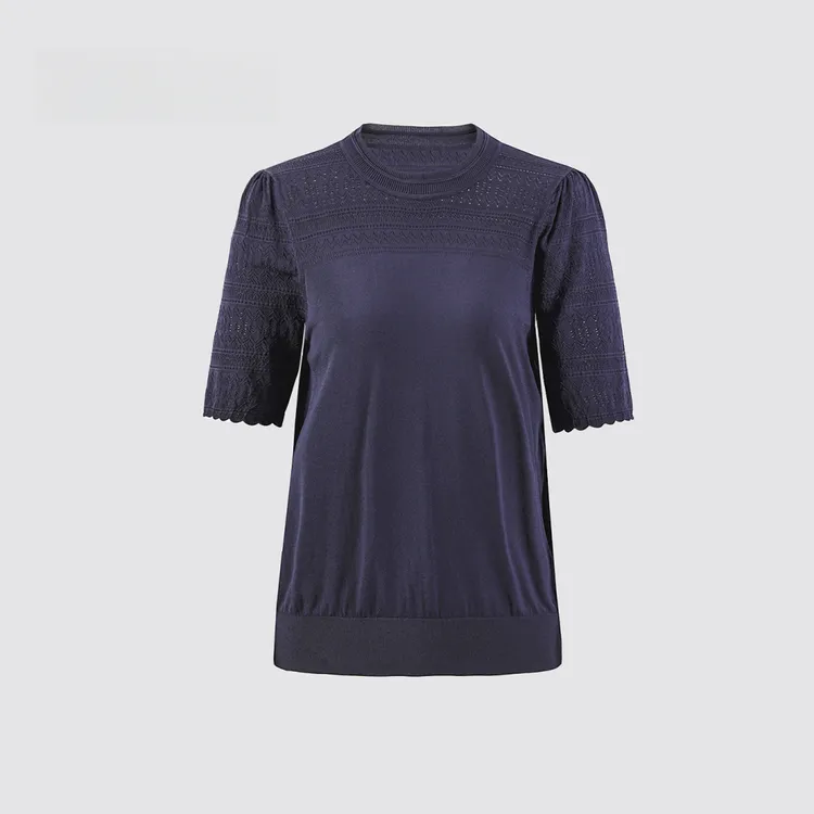 高端品质！凉爽冰丝针织衫！夏季舒适透气！圆领短袖时尚简约蓝色