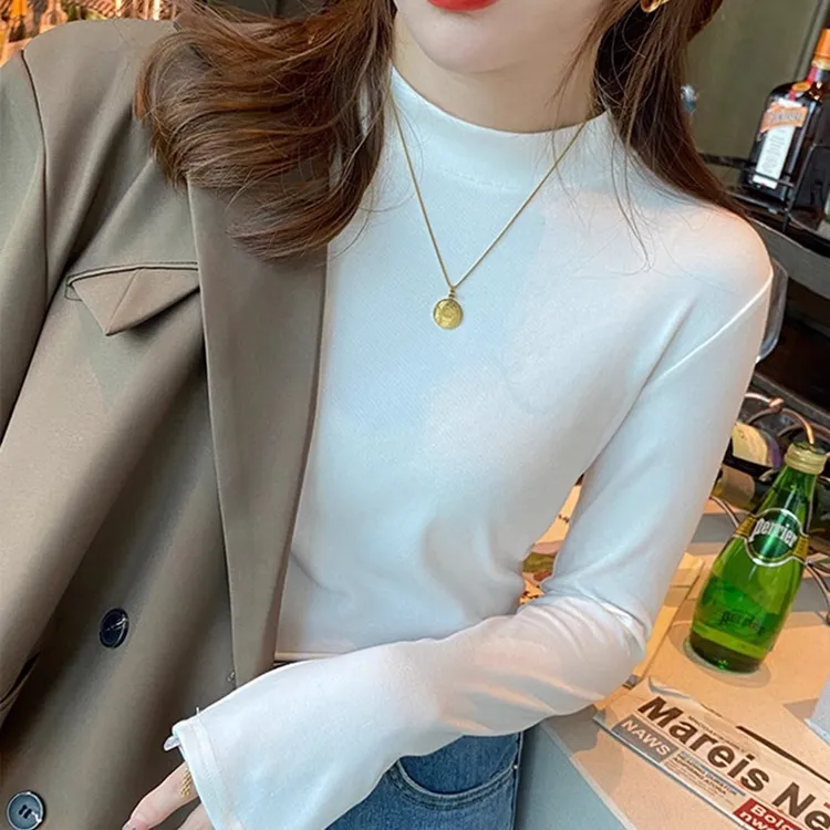 佐朗格奴【两件装】气质显瘦修身立领针织打底衫长袖半高领女生内搭