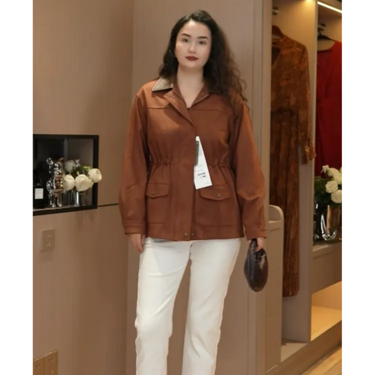 （清货）9018款港版复古风翻领麂皮绒收腰外套女秋冬新款夹克