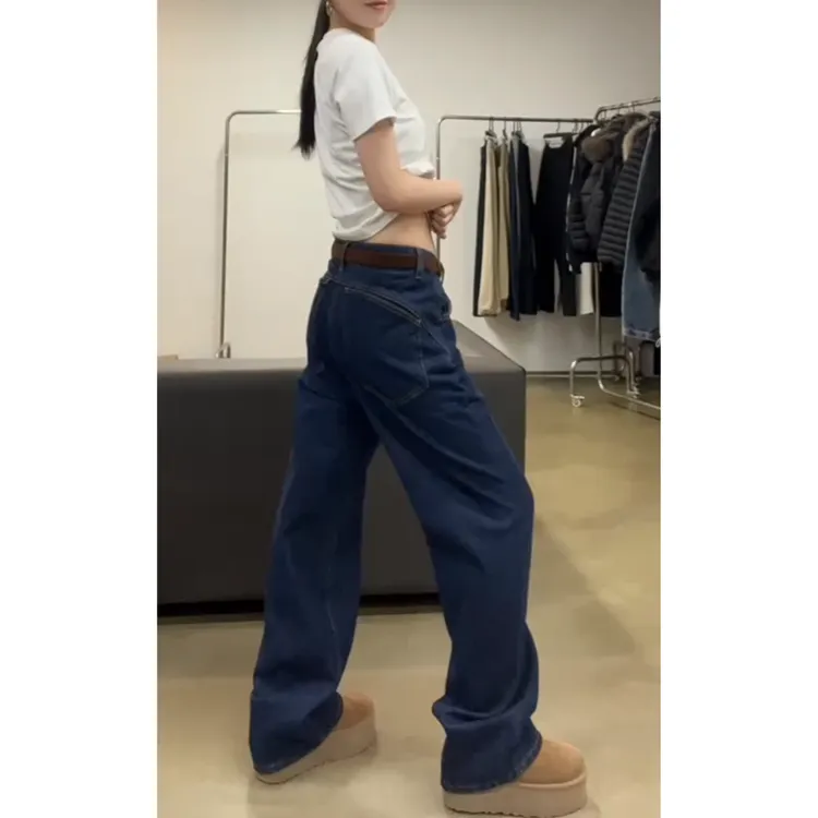 2025秋冬经典复古磨毛法工直筒牛仔裤