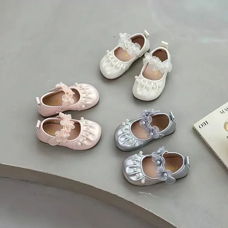春秋新款小皮鞋魔术贴花朵蕾丝珍珠婴幼儿学步鞋BBX075