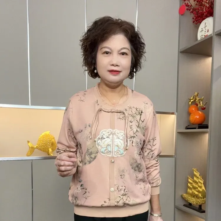 2025秋季新款妈妈针织衫长袖洋气国风中老年打底衫时尚T恤妈妈装