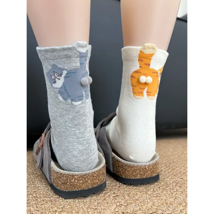 捣蛋猫猫蛋蛋中筒袜无骨抽象可爱精梳棉夏季新款袜子女袜子棉可爱