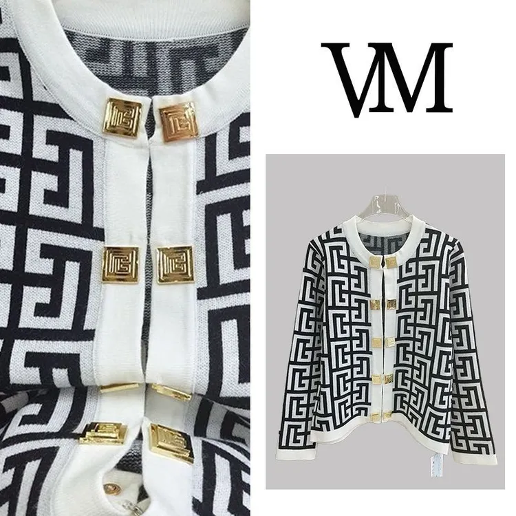 法式轻奢长袖针织开衫女毛衣外套春秋新款时尚气质圆领上衣cx7776