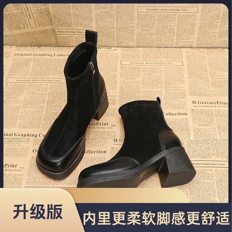 高跟靴子女春夏2025新款韩系小踝靴的洋气短靴瘦瘦靴