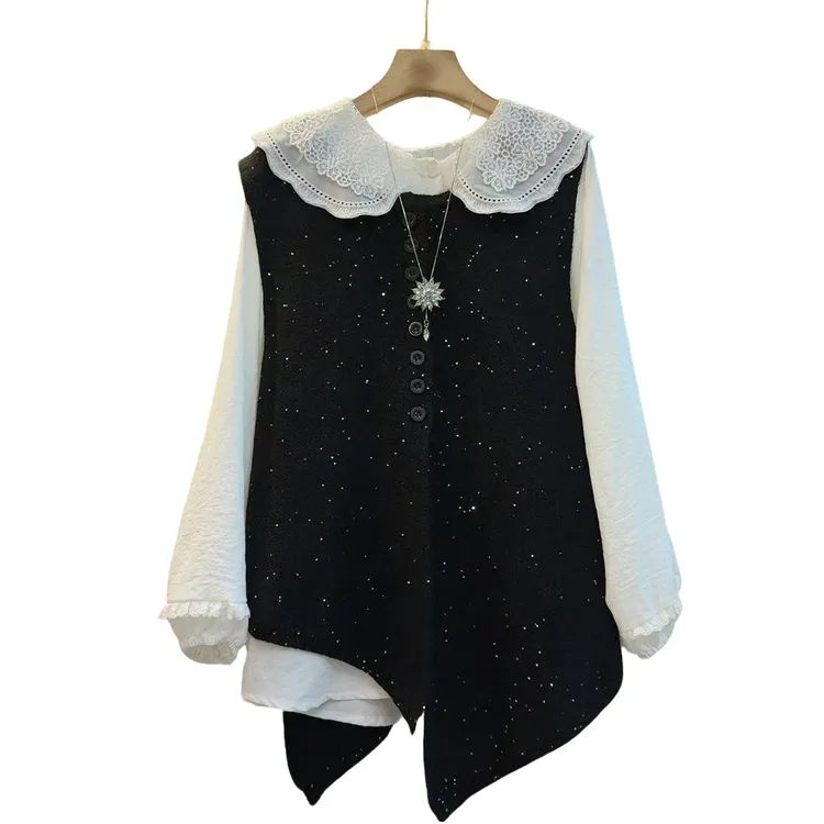 重工不规则下摆高级感时尚衬衫马甲两件套（长67左右）