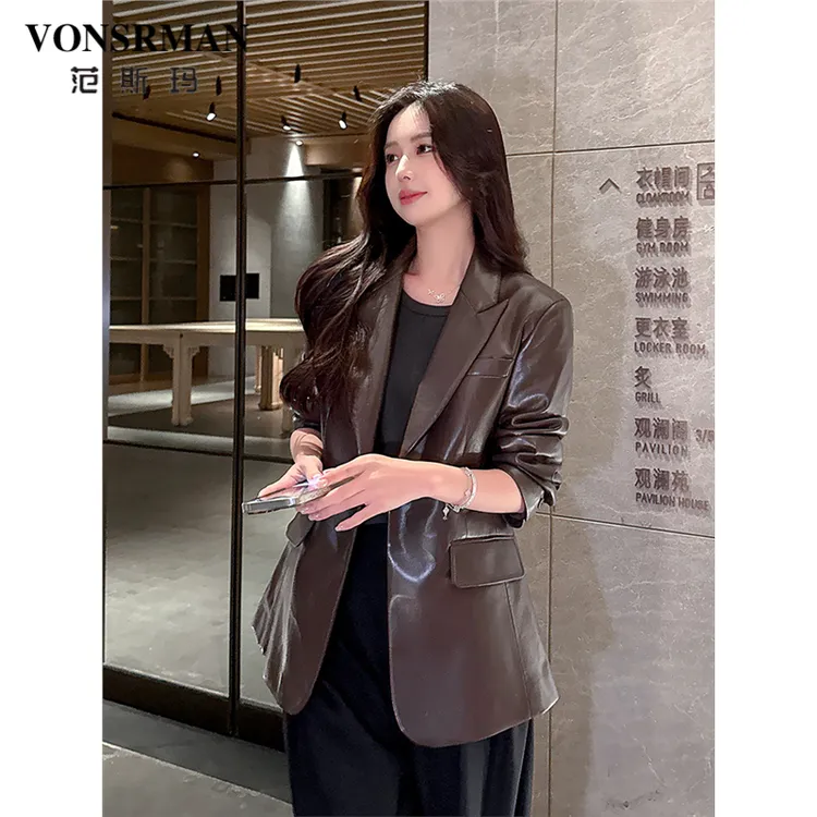 高级感皮衣小西服女2025年春秋新款气质小个子轻奢时尚皮西装外套