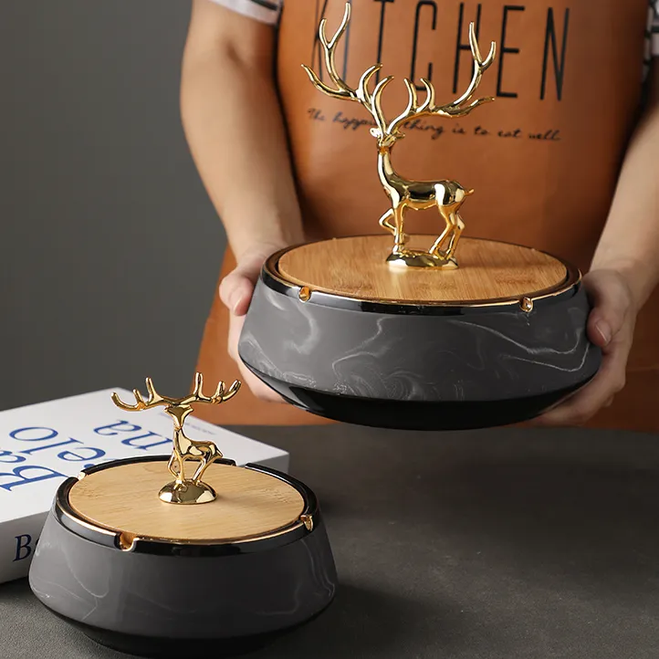 烟灰缸高级感创意大理石个性潮流大号家用轻奢办公室客厅陶瓷烟缸