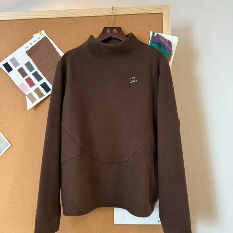 31115-休闲风打底衫半高领长袖内搭套头法式宽松型T恤保暖