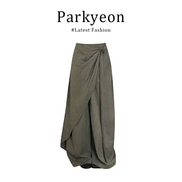 parkyeon不规则垂感西装裤女早秋新款美式复古设计感宽松阔腿长裤