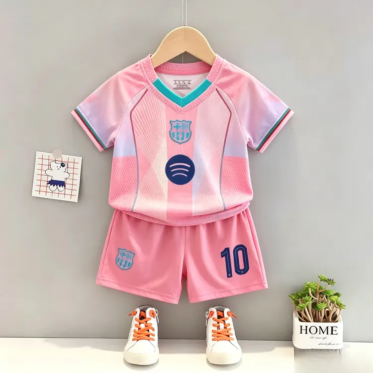 巴萨10号亚马尔球衣儿童粉色足球服定制训练服男女童休闲运动套装