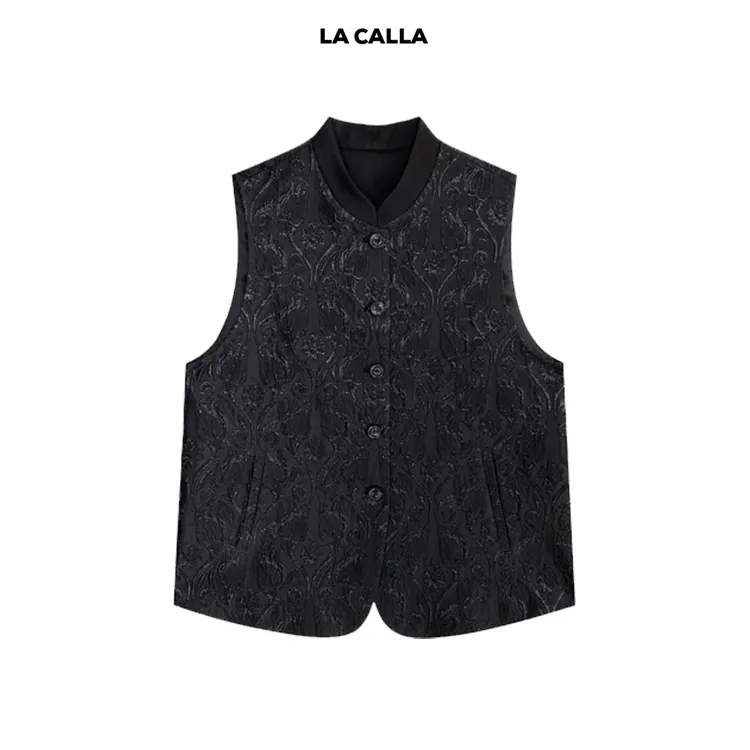 LA CALLA宫廷马甲黑色重工刺绣提花马甲OY1739