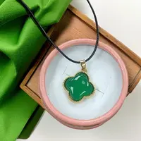 精品天然冰绿果阳绿四叶草吊坠