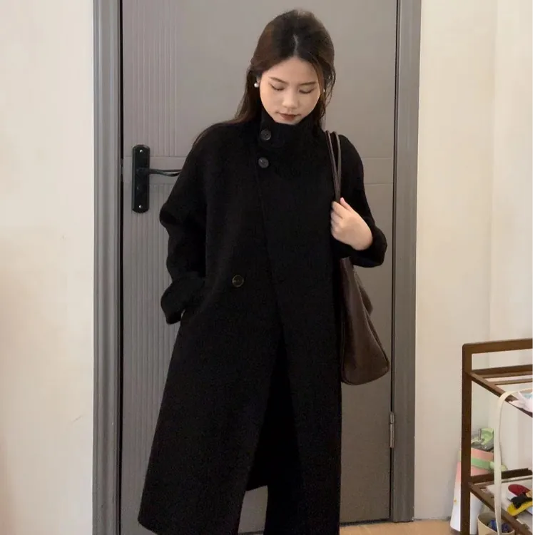 【运费补】小个子定制韩系双面时尚气质立领中长款女羊毛外套大衣