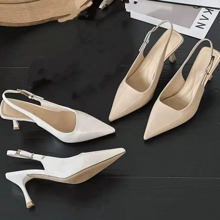 显瘦尖头后空细跟高跟鞋凉鞋女夏季新款一字带包头凉鞋仙女风女鞋
