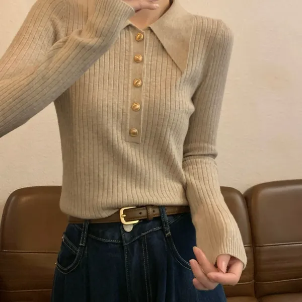 2025新款春秋季法式POLO领针织衫别致打底衫女秋冬高级感毛衣内搭