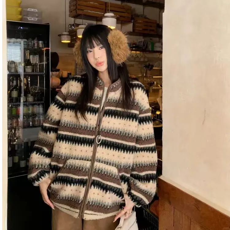 秋冬费尔岛保暖毛毛外套甄选大颗粒绒氛围感冬季外套