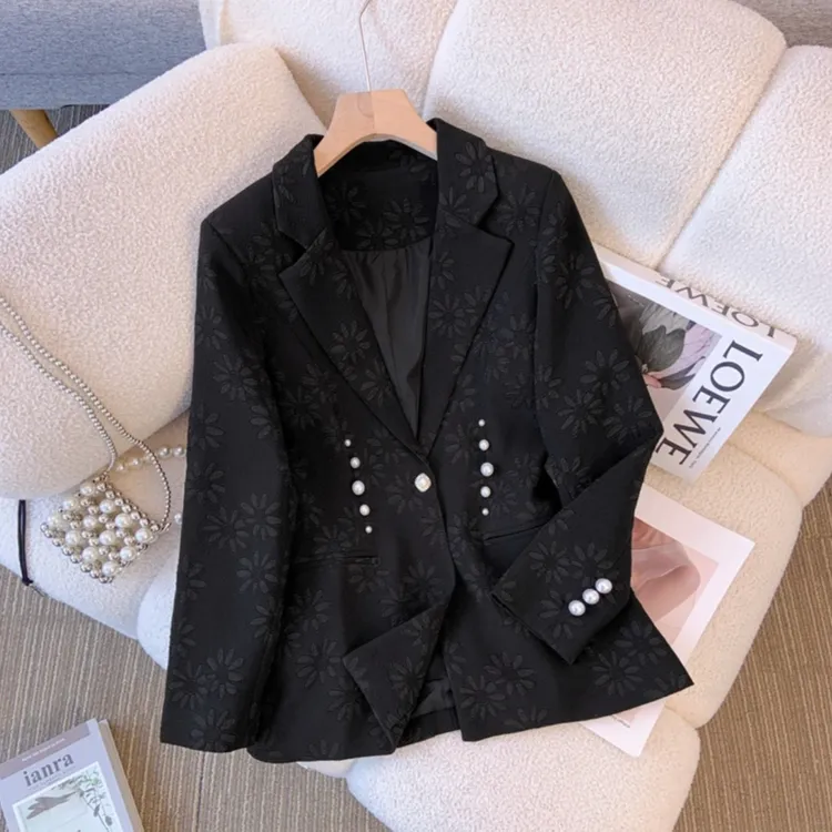 25368提花刺绣长袖小西服女2025大码女装秋季新款轻奢西装外套女