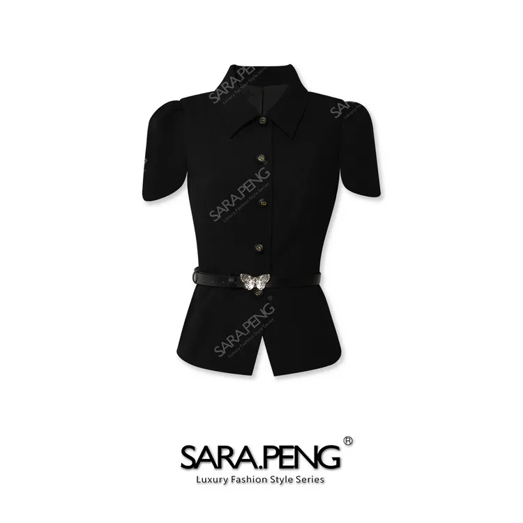 SARA.PENG D家高定｜高定醋酸泡泡短袖收腰上衣｜大牌同款｜约会必备