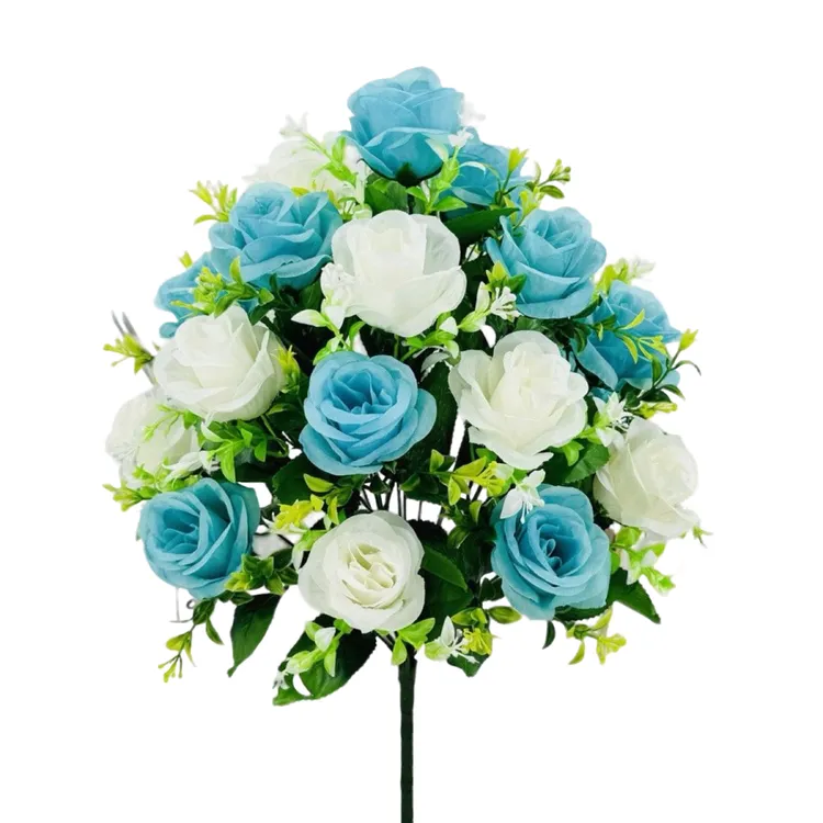 单枝18头双色玫瑰蕾仿真花假花玫瑰花装饰绢花布花房间装饰花艺