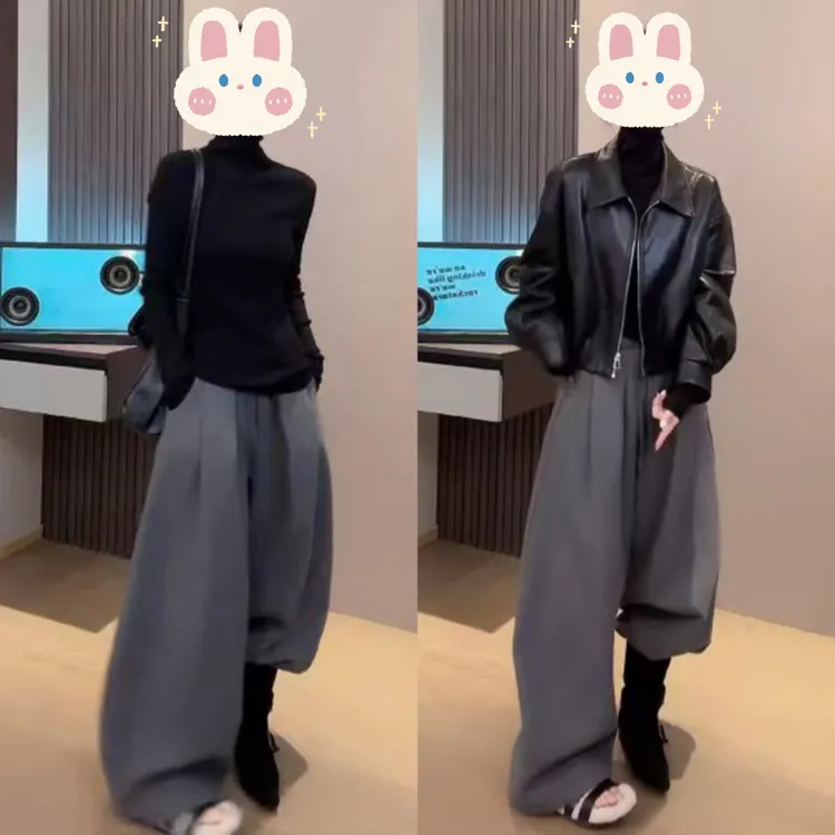 领绵羊毛内搭针织打底+皮衣外套内里洋气+百搭羊毛裤BB50527