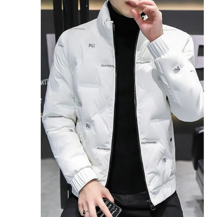 爱若摩根男士羽绒服时尚休闲百搭字母立领外套秋冬轻薄保暖男装