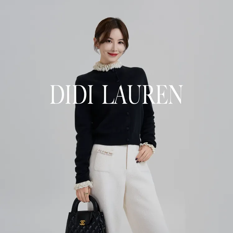 DIDI LAUREN“神明少女”韩系假两件香风款撞色花边羊毛针织开衫