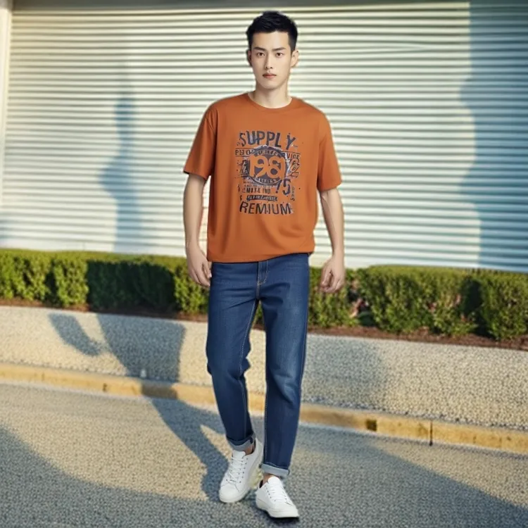 青年印花圆领夏季宽松短袖休闲T恤舒适男装