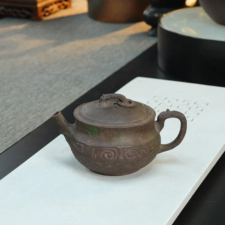  宜兴手工手制精美茶具紫砂 紫泥粉浆《青铜器·瓿》150 毫升