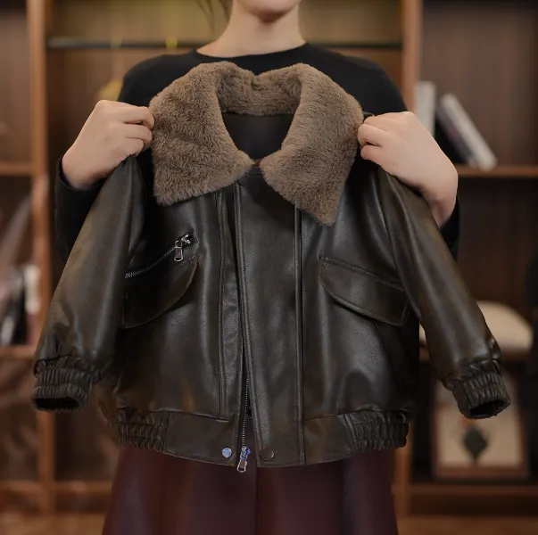 【身高加10拍】男童冬季外套男孩毛领加绒夹克时髦新款童装帅气皮衣