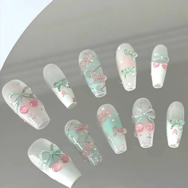 M121薄荷汽水可爱水嫩樱禾美甲穿戴甲片新款温柔显白高级少女感片