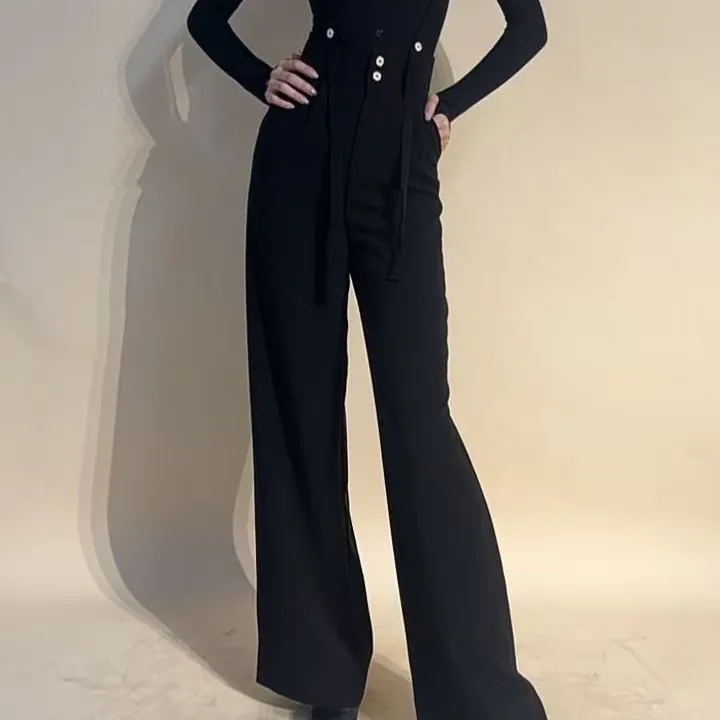 YRSS舞服新款设计师小蛮腰两穿女神背带裤高腰气质百搭摩登裤