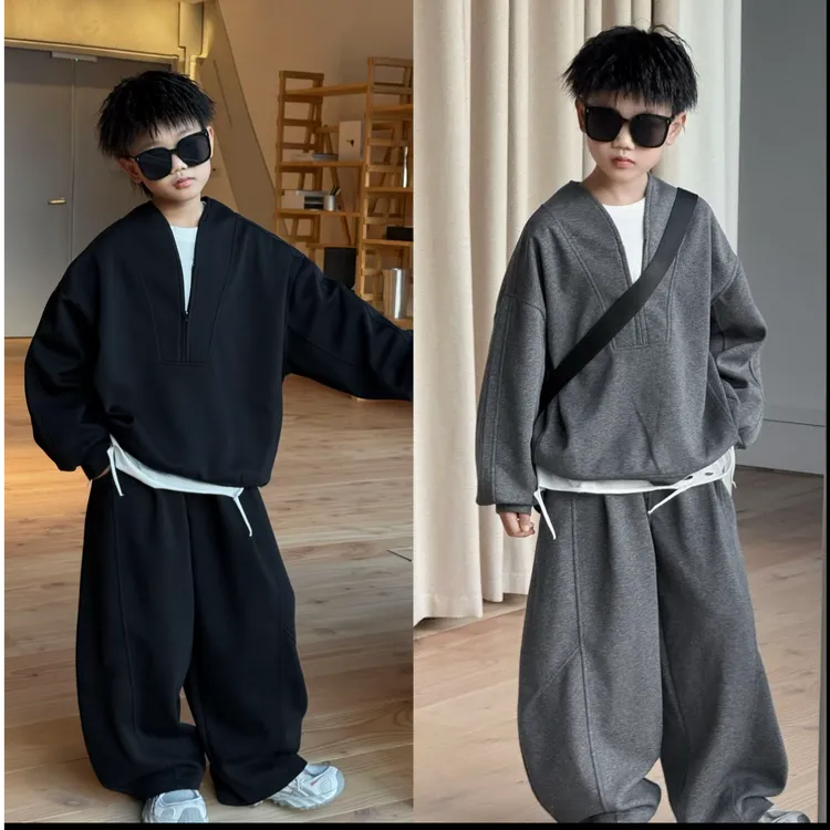 [现货]男童休闲秋季套装2025韩版新款儿童运动加绒两件套男孩春秋