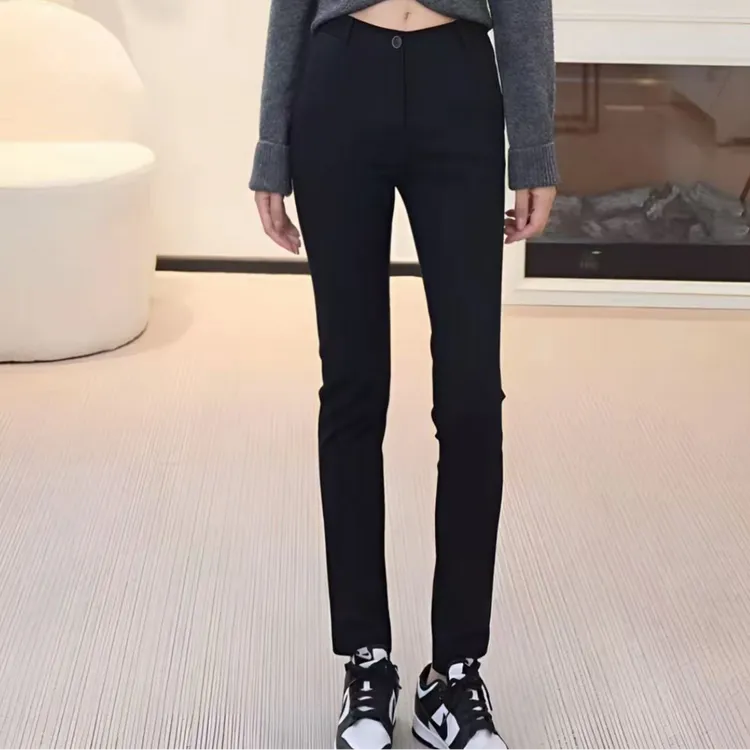 植绒厚款高腰秋冬保暖口袋休闲裤休闲显瘦百搭春季1100389
