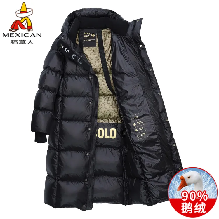 稻草人冬季高端黑金羽绒服男中长款超加厚保暖东北鹅绒服外套潮牌