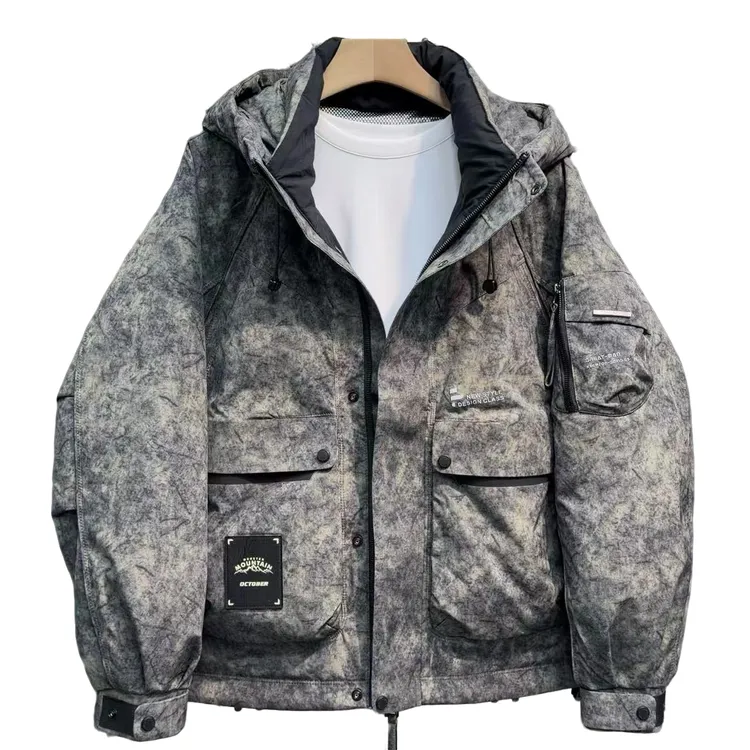 潮牌时尚外套男冬季新款保暖纯色连帽羽绒服   百搭休闲宽松